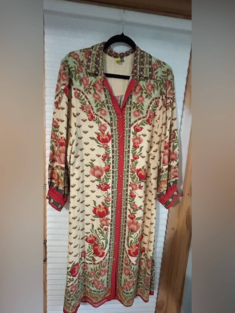 FARM Rio Cream Maxi Dress with Red and Green Floral Print